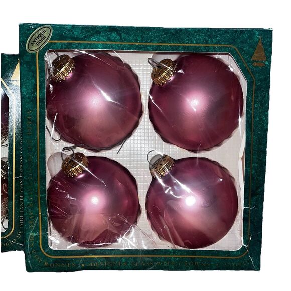 Lot 3 Vintage Christmas by Krebs Glass Ornaments Frosted Ivory Rose Mauve 12pc - Picture 8 of 11